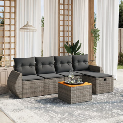 6 Piece Garden Sofa Set with Cushions Grey Poly Rattan