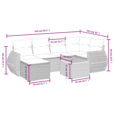 7 Piece Garden Sofa Set with Cushions Grey Poly Rattan