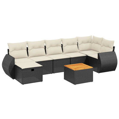 8 Piece Garden Sofa Set with Cushions Black Poly Rattan