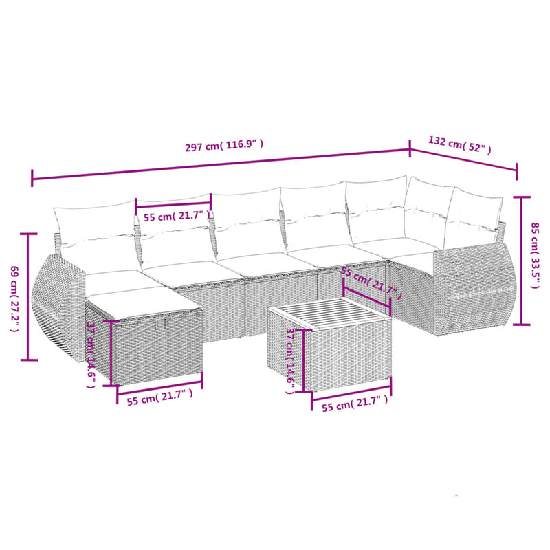 8 Piece Garden Sofa Set with Cushions Black Poly Rattan