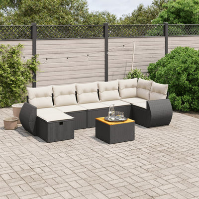 8 Piece Garden Sofa Set with Cushions Black Poly Rattan