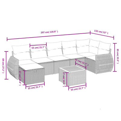 8 Piece Garden Sofa Set with Cushions Grey Poly Rattan