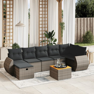 8 Piece Garden Sofa Set with Cushions Grey Poly Rattan