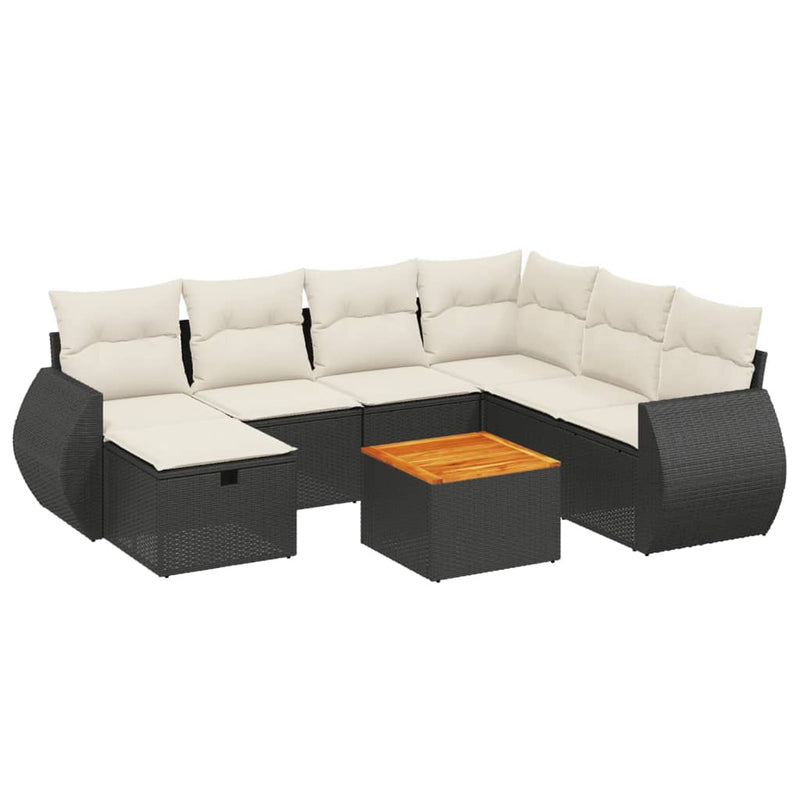 8 Piece Garden Sofa Set with Cushions Black Poly Rattan