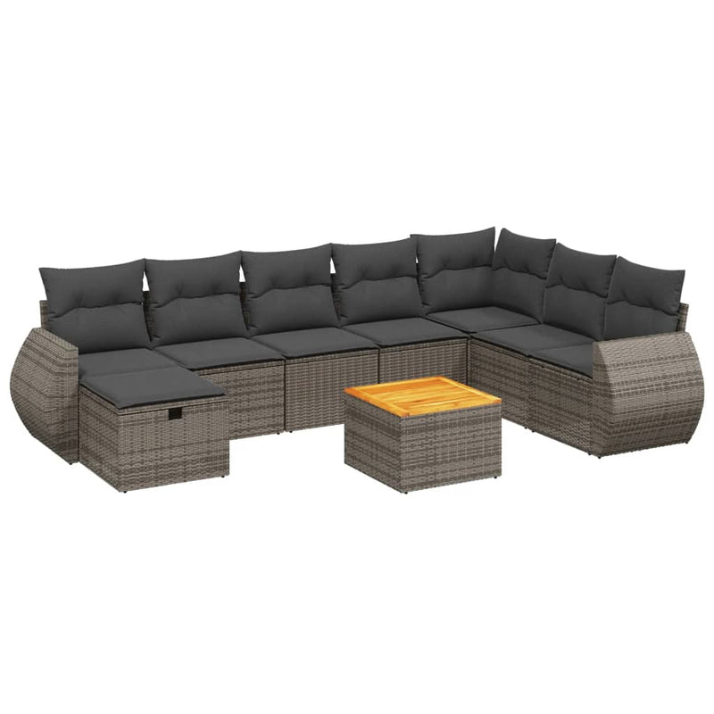 9 Piece Garden Sofa Set with Cushions Grey Poly Rattan