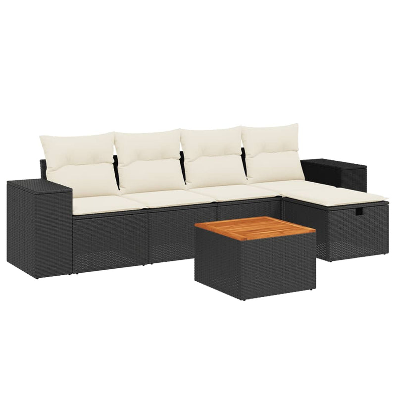 6 Piece Garden Sofa Set with Cushions Black Poly Rattan