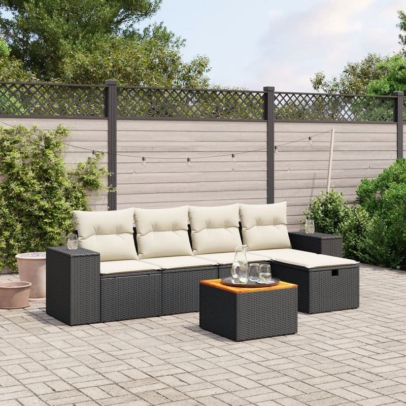 6 Piece Garden Sofa Set with Cushions Black Poly Rattan