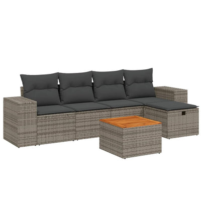 6 Piece Garden Sofa Set with Cushions Grey Poly Rattan