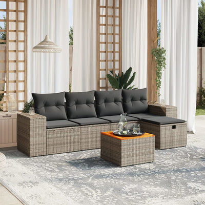 6 Piece Garden Sofa Set with Cushions Grey Poly Rattan