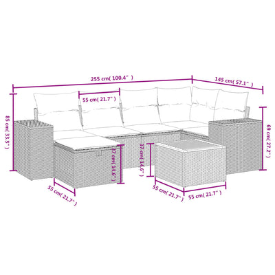 7 Piece Garden Sofa Set with Cushions Grey Poly Rattan