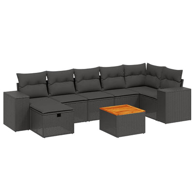 8 Piece Garden Sofa Set with Cushions Black Poly Rattan