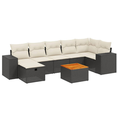 8 Piece Garden Sofa Set with Cushions Black Poly Rattan