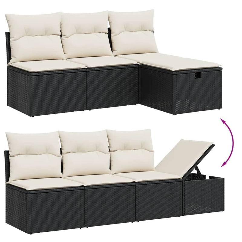 8 Piece Garden Sofa Set with Cushions Black Poly Rattan