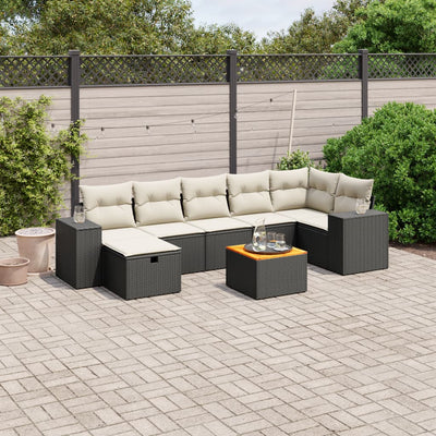 8 Piece Garden Sofa Set with Cushions Black Poly Rattan