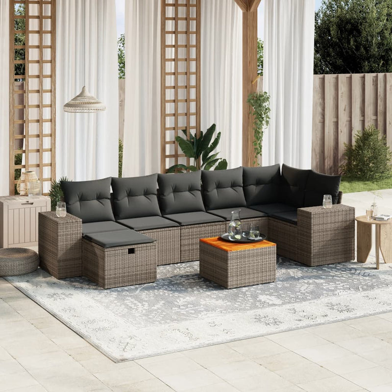 8 Piece Garden Sofa Set with Cushions Grey Poly Rattan