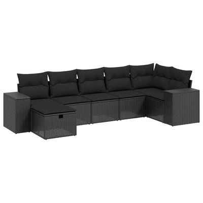 8 Piece Garden Sofa Set with Cushions Black Poly Rattan