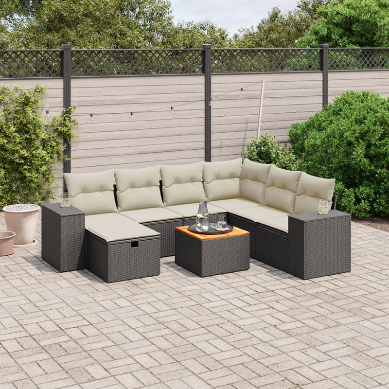 8 Piece Garden Sofa Set with Cushions Black Poly Rattan