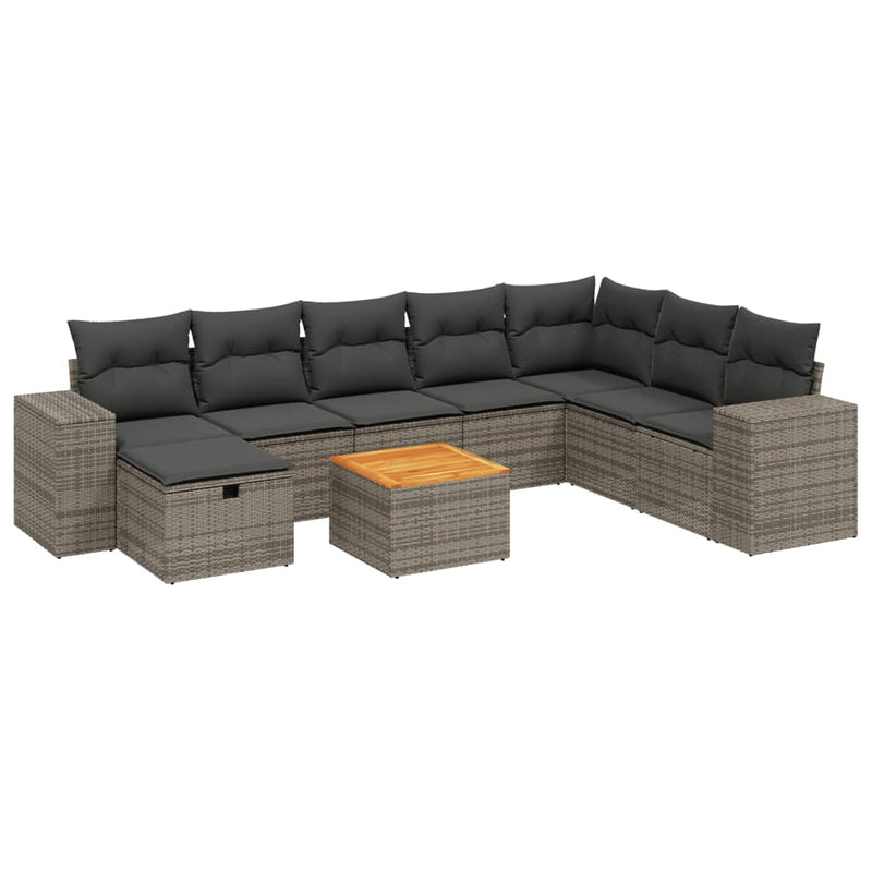 9 Piece Garden Sofa Set with Cushions Grey Poly Rattan