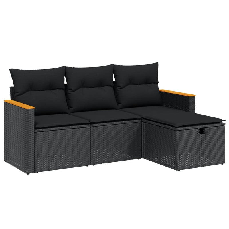 4 Piece Garden Sofa Set with Cushions Black Poly Rattan