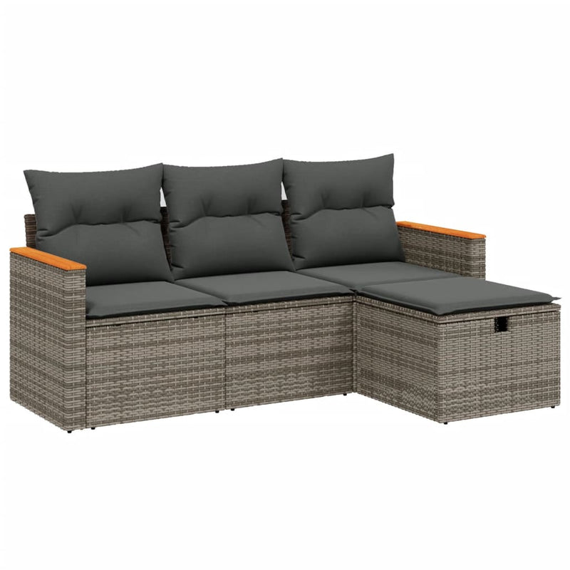 4 Piece Garden Sofa Set with Cushions Grey Poly Rattan