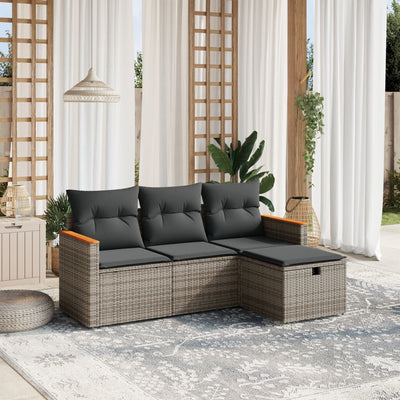 4 Piece Garden Sofa Set with Cushions Grey Poly Rattan