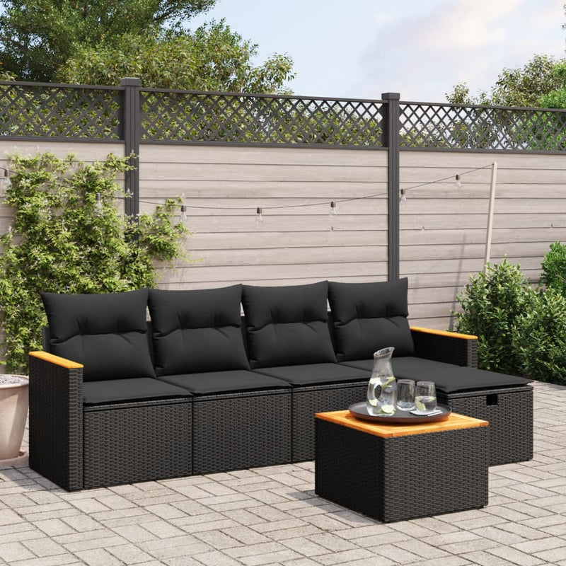 6 Piece Garden Sofa Set with Cushions Black Poly Rattan