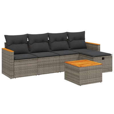 6 Piece Garden Sofa Set with Cushions Grey Poly Rattan