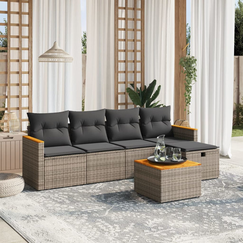 6 Piece Garden Sofa Set with Cushions Grey Poly Rattan