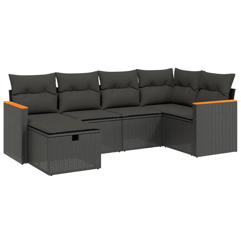 6 Piece Garden Sofa Set with Cushions Black Poly Rattan