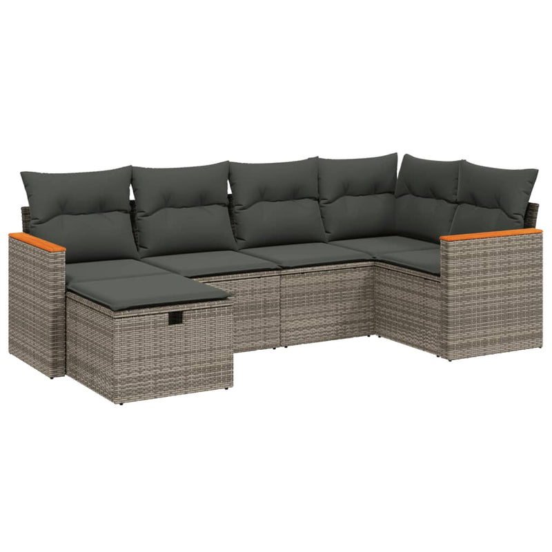 6 Piece Garden Sofa Set with Cushions Grey Poly Rattan