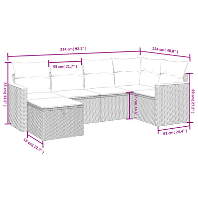 6 Piece Garden Sofa Set with Cushions Grey Poly Rattan