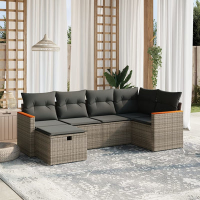 6 Piece Garden Sofa Set with Cushions Grey Poly Rattan