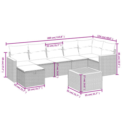 8 Piece Garden Sofa Set with Cushions Grey Poly Rattan