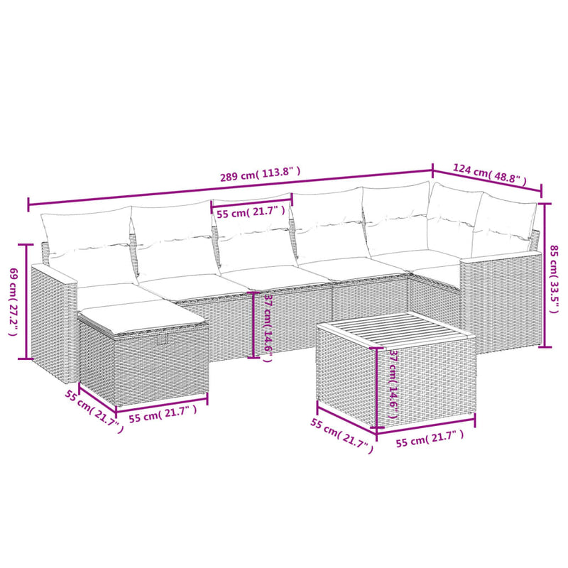 8 Piece Garden Sofa Set with Cushions Grey Poly Rattan