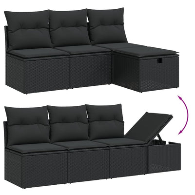 7 Piece Garden Sofa Set with Cushions Black Poly Rattan