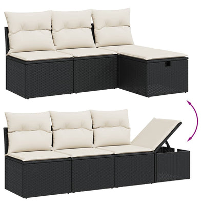 7 Piece Garden Sofa Set with Cushions Black Poly Rattan