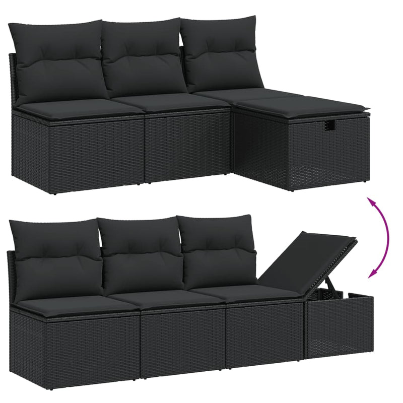 8 Piece Garden Sofa Set with Cushions Black Poly Rattan