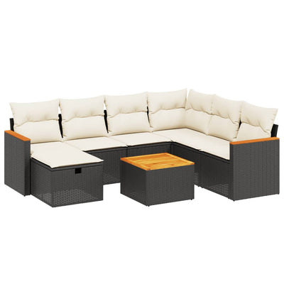 8 Piece Garden Sofa Set with Cushions Black Poly Rattan