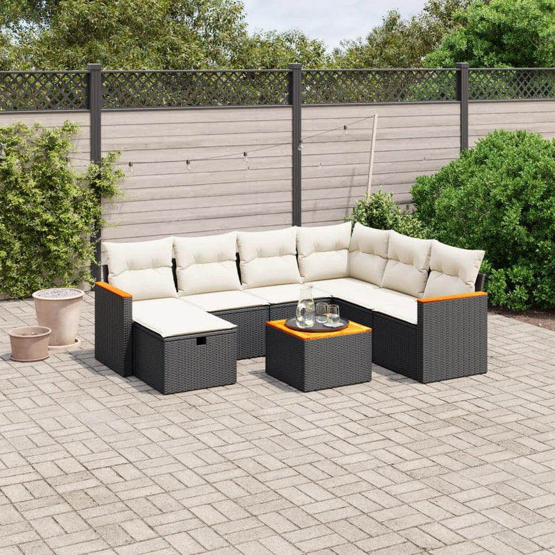 8 Piece Garden Sofa Set with Cushions Black Poly Rattan