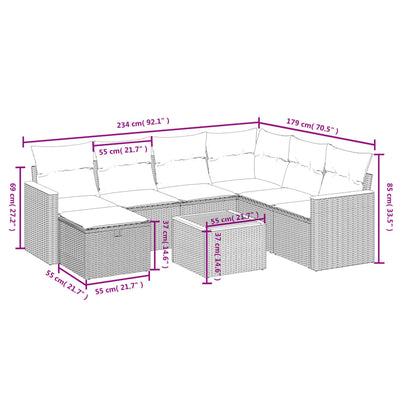 8 Piece Garden Sofa Set with Cushions Grey Poly Rattan