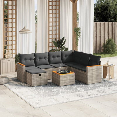 8 Piece Garden Sofa Set with Cushions Grey Poly Rattan