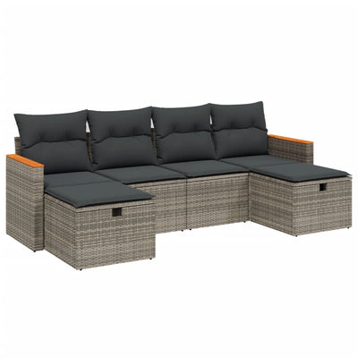 6 Piece Garden Sofa Set with Cushions Grey Poly Rattan