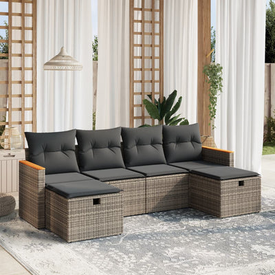 6 Piece Garden Sofa Set with Cushions Grey Poly Rattan