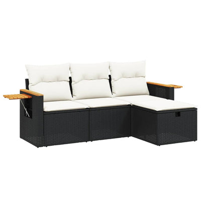 4 Piece Garden Sofa Set with Cushions Black Poly Rattan