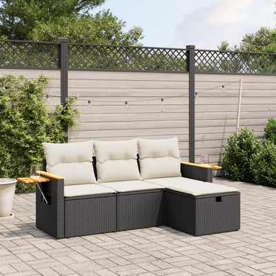 4 Piece Garden Sofa Set with Cushions Black Poly Rattan