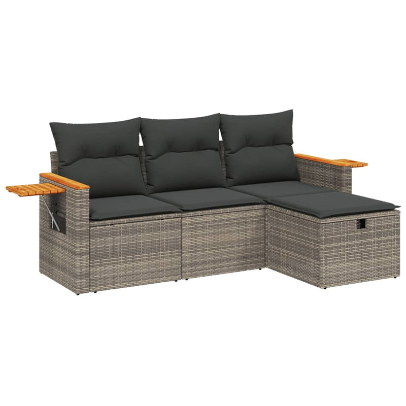 4 Piece Garden Sofa Set with Cushions Grey Poly Rattan