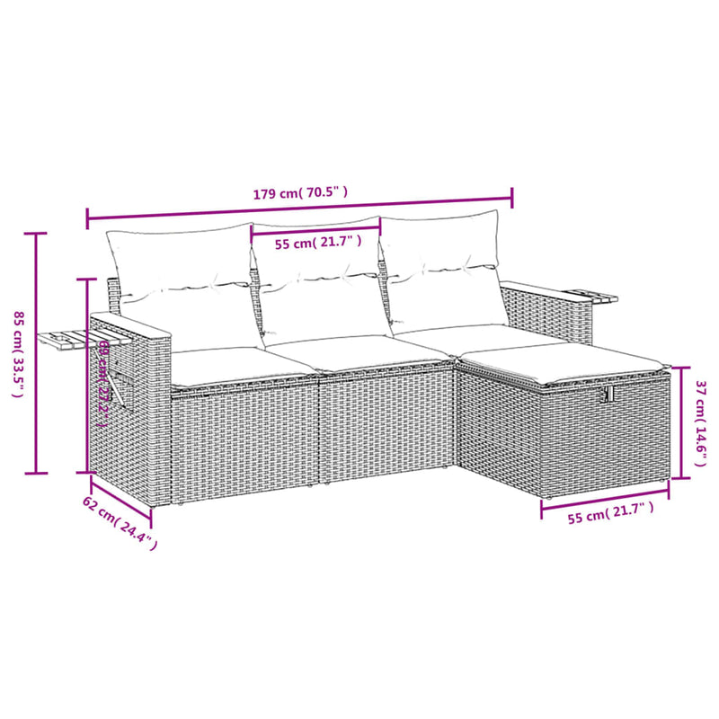 4 Piece Garden Sofa Set with Cushions Grey Poly Rattan