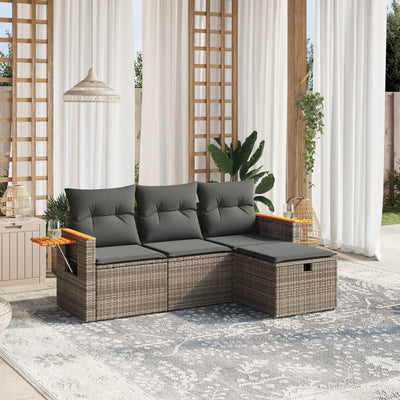 4 Piece Garden Sofa Set with Cushions Grey Poly Rattan