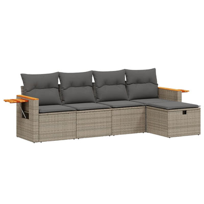 5 Piece Garden Sofa Set with Cushions Grey Poly Rattan