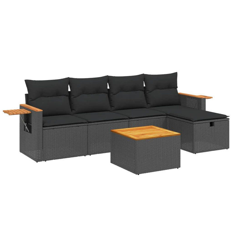 6 Piece Garden Sofa Set with Cushions Black Poly Rattan